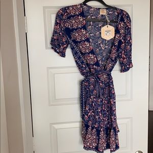 Princess Polly Orange and Blue Wrap Dress